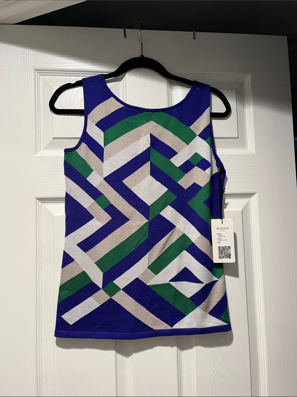 Rondina New York Geometric Print Tank Top in Blue, Green & Cream